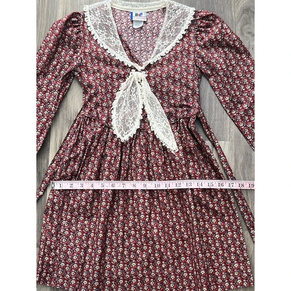 Vintage 70s Diane von Furstenberg Dress‎ Girls 8 Lace Red Floral Cottagecore